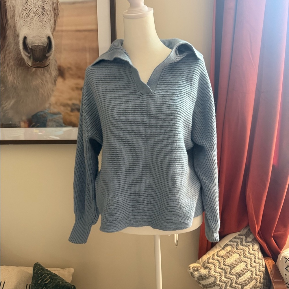 Elegant Sky Blue V-Neck Women's Sweater